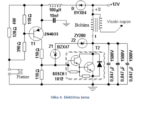 Slika 7: Tranzistorsko paljenje-električna šema